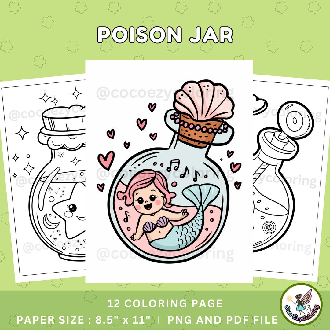 Poison Jar Hygge Coloring Pages, Cute Potion Designs (digital Download ...