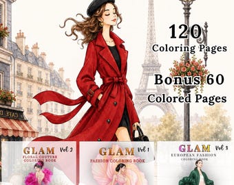 Fashion Coloring Book Bundle, 4 Printable Adult Coloring Books, 120 Coloring Pages, Paris Chic, European Fashion & Couture, Instant Download