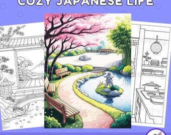 Cozy Japanese Life Coloring Pages: Bold & Easy Designs (Printable Digital Download)