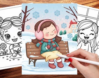 Fille confortable, pages à colorier pour les enfants, livre de coloriage jolie fille kawaii, douces scènes de la vie quotidienne, PDF imprimable