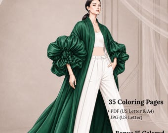 Fashion Coloring Book, 25 Stylish Women Fashion Coloring Pages, Elegant Dresses, Printable Adult Coloring Book