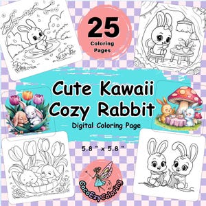 Cute Cozy Rabbit Coloring Page,Kawaii Coloring Page for Kid and Adult,Cozy Coloring for Relax,Kawaii Cozy,Kawaii Cute