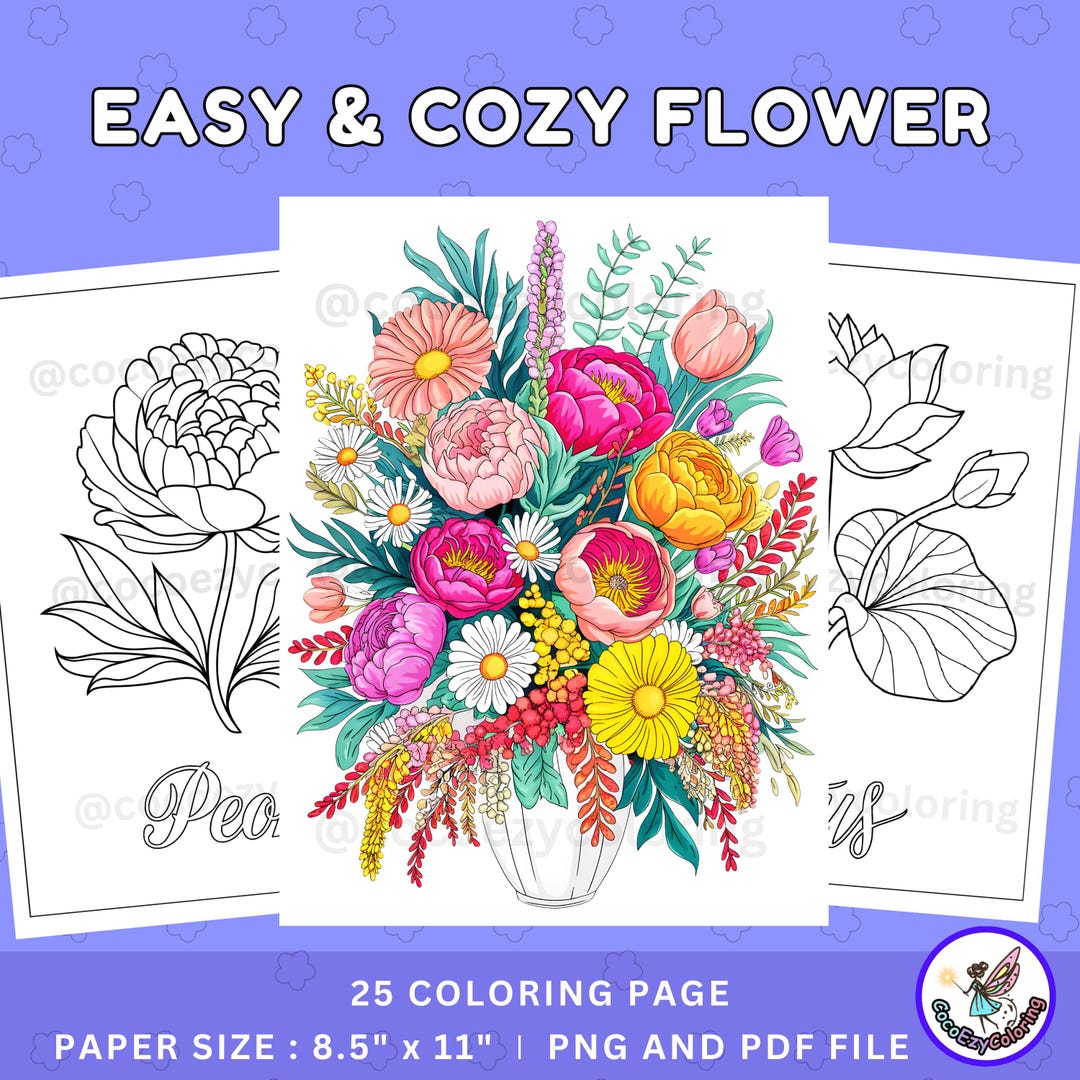 Botanical Flower Coloring Pages: Relaxing Floral Art (digital Download ...