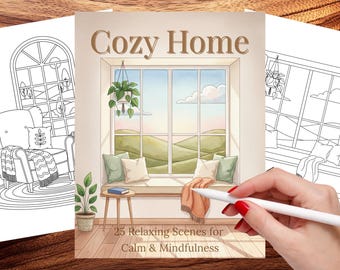 Deja que tu espacio te acompañe: Dibujos para colorear de interiores acogedores para adultos / Escenas de hogar tranquilo (PDF imprimible)