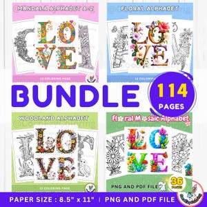 Blumenmandala Alphabet zum Ausmalen A – Z | Druckbares ABC Malbuch für Kinder | Entspannende Blumenbuchstaben | Digitaler Download