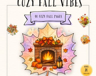 Cozy Fall Vibes Malbuch, Herbstliche Hygge-Szenen, Kürbis & Kamin, printable PDF-Download