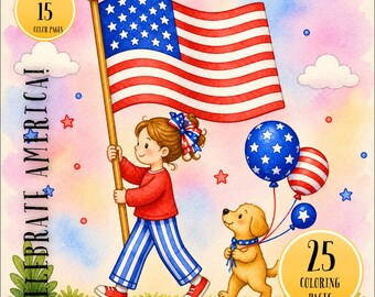 4th of July Coloring Pages, Patriotic USA Coloring Book, Independence Day Printable, American Flag Shirt & Apron, Summer Activity PDF