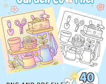 Garden Corners Coloring Book, Relaxing Nature Scenes (Digital Download)