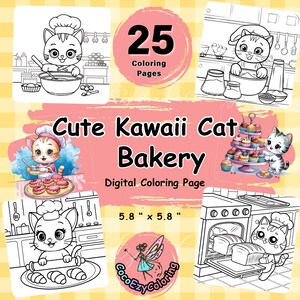 Kawaii Cat Bakery Coloring Pages: Bold & Easy (Digital Download)