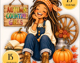 Autumn Country Girls Coloring Book for Adults & Teens | Cozy Fall Coloring Pages, Cute Country Girls, Relaxing Autumn ,Digital Download