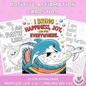 Página para colorear con tarjetas de afirmación positiva para niños n.º 1, cita positiva, autoestima, regalo de cuidado personal, amor propio, manifestación de tablero de visión