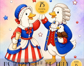 4th of July Coloring Pages, Patriotic USA Coloring Book, Independence Day Printable, American Flag Shirt & Apron, Summer Activity PDF