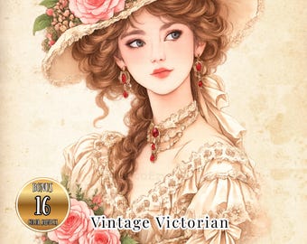 Victorian Fashion Coloring Book, 25 Vintage Women Coloring Pages, Elegant Victorian Ladies & Dresses for Adults, Printable Instant Download