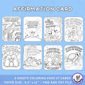 Juego de tarjetas para colorear de afirmaciones para niños (1 unidad). Tarjetas con frases positivas para el amor propio, el autocuidado y la confianza, la atención plena y el crecimiento personal.