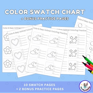 Animal Coloring Practice Sheets: Color Swatch Chart Printable, Blending & Texture (PDF Download)