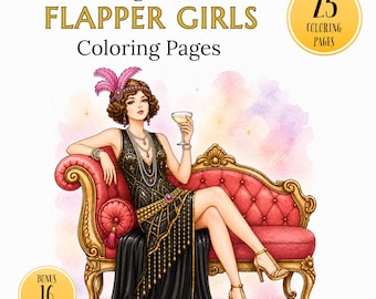 Flapper Girls Coloring Book, 25 Vintage 1920s Art Deco Coloring Pages, Roaring Twenties Fashion, Adult PDF Instant Download