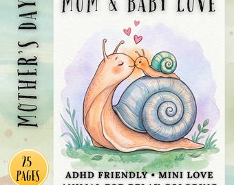 ADHD Friendly Mom & Baby Animal Love Coloring Pages,  Easy Coloring Book PDF, Mother’s Day, Relaxing Printable, Stress Relief Gift
