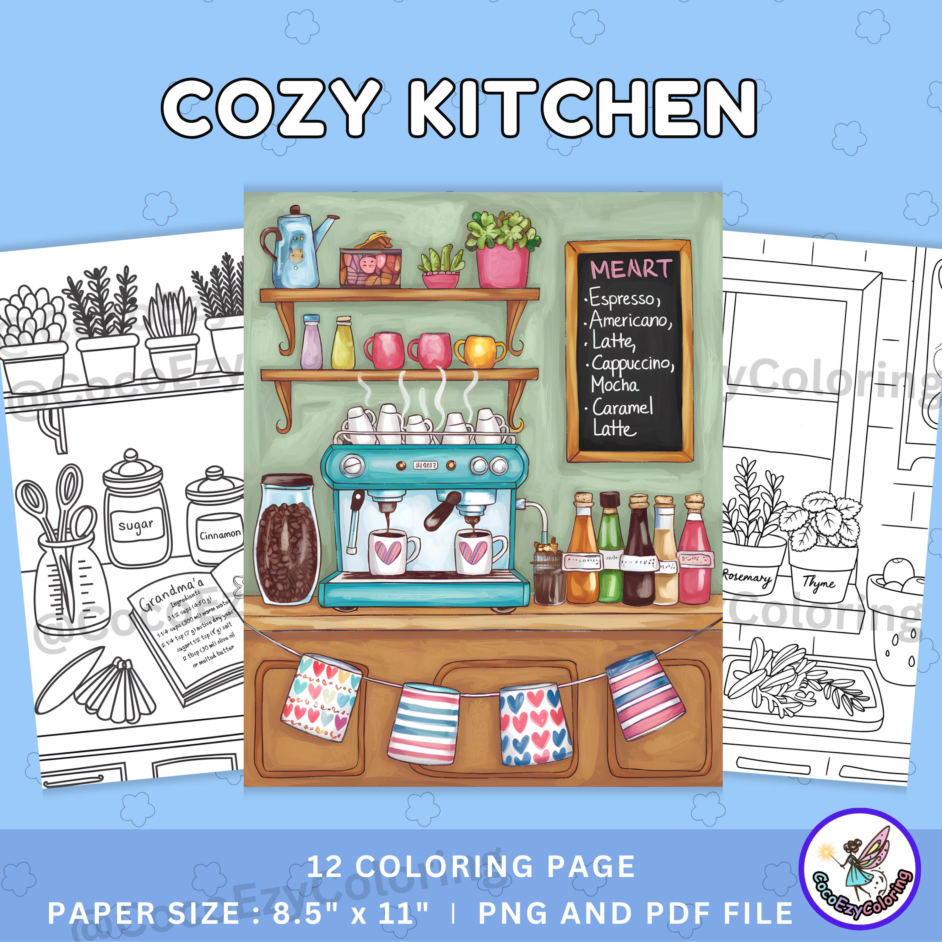 Cozy Kitchen Coloring Pages for Adults and Teens â Bold, Easy, Printable Instant Download