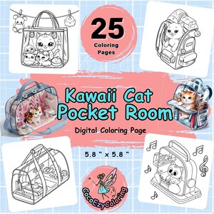 Kawaii Cat Pocket Room Coloring Pages, for Relax,Cute,Bold and Easy,Kawaii Coloring Bookd for Kids and Adult,Kawaii Cozy,Cozy Coloring