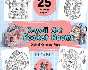 Dibujos para colorear de gatos kawaii para la habitación, diseños acogedores (descarga digital)