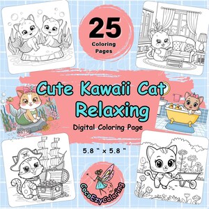 Cute Cat Coloring Pages,Kawaii Coloring Page for Kid and Adult,Cozy Moment Coloring Book, Relax Coloring,Bold and Easy,Digital Download