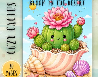 Cozy Cactus Coloring Book for Adults – Cute Relaxing Pages, ADHD-Friendly Simple Designs, Calming Printable PDF