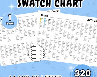 320 Color Swatch Chart: Hexagon Acrylic Marker Test Sheet (Instant Download PDF)