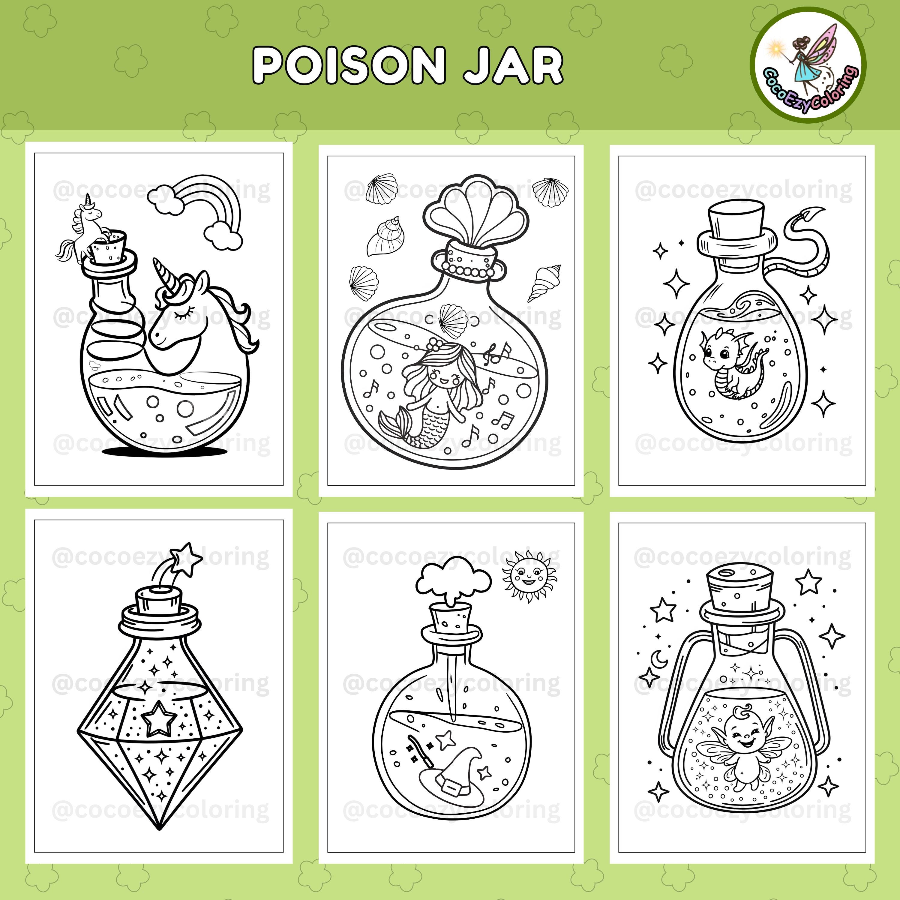 Poison Jar Hygge Coloring Pages, Cute Potion Designs (digital Download ...