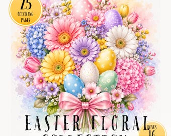 Easter Coloring Book, Floral Bouquet Coloring Pages, Spring Flowers, Printable PDF Download