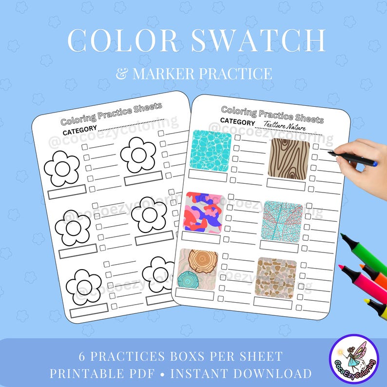 Coloring Texture Practice Sheets,Pattern Pages,Pattern Color Swatch,Color Swatch Charts, Blending Recording Sheets, Color Code Tracker Pages image 1