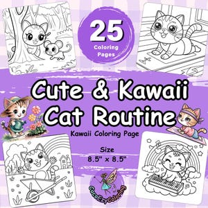 Cute Cat Daily Routine Coloring Pages for Kids and Adult,Kawaii Coloring Page,Kawaii Cozy,Kawaii Cute,Relax Coloring,Cozy Coloring Book