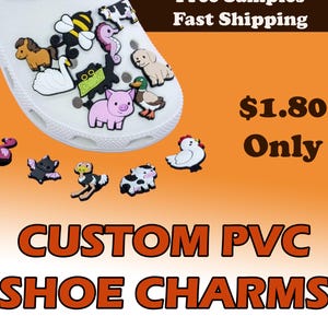 Erstellen Sie Ihre PVC-Schuhanhänger, benutzerdefinierte Gummianhänger für Holzschuhe, kostenloser Versand, schnelle Bearbeitungszeit, kostenlose Muster, Gibbits für Holzschuhe