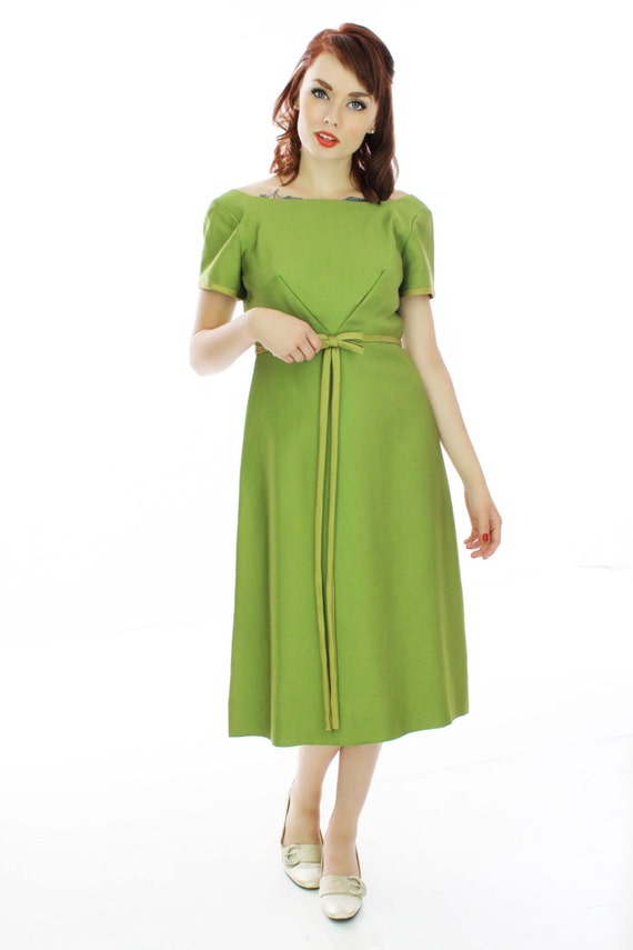 Vintage Pin-up Dress Green Formal Party Cocktail … - image 2