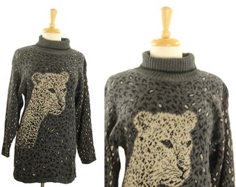 Vintage Cheetah Sweater 80s Oversized Big Cat