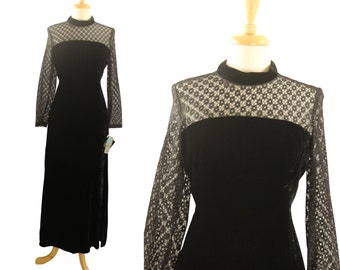 Vintage 60s 70s Velvet Lace Formal Dress NWT