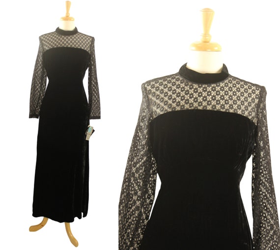Vintage 60s 70s Velvet Lace Formal Dress NWT