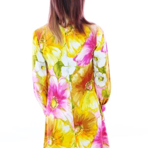 70s Hawaiian Dress 60s Mod A-line Psychedelic Shift Abstract Mini Bright Floral Flowers 1960s 1970s Sixties Metal Zipper Small S image 5