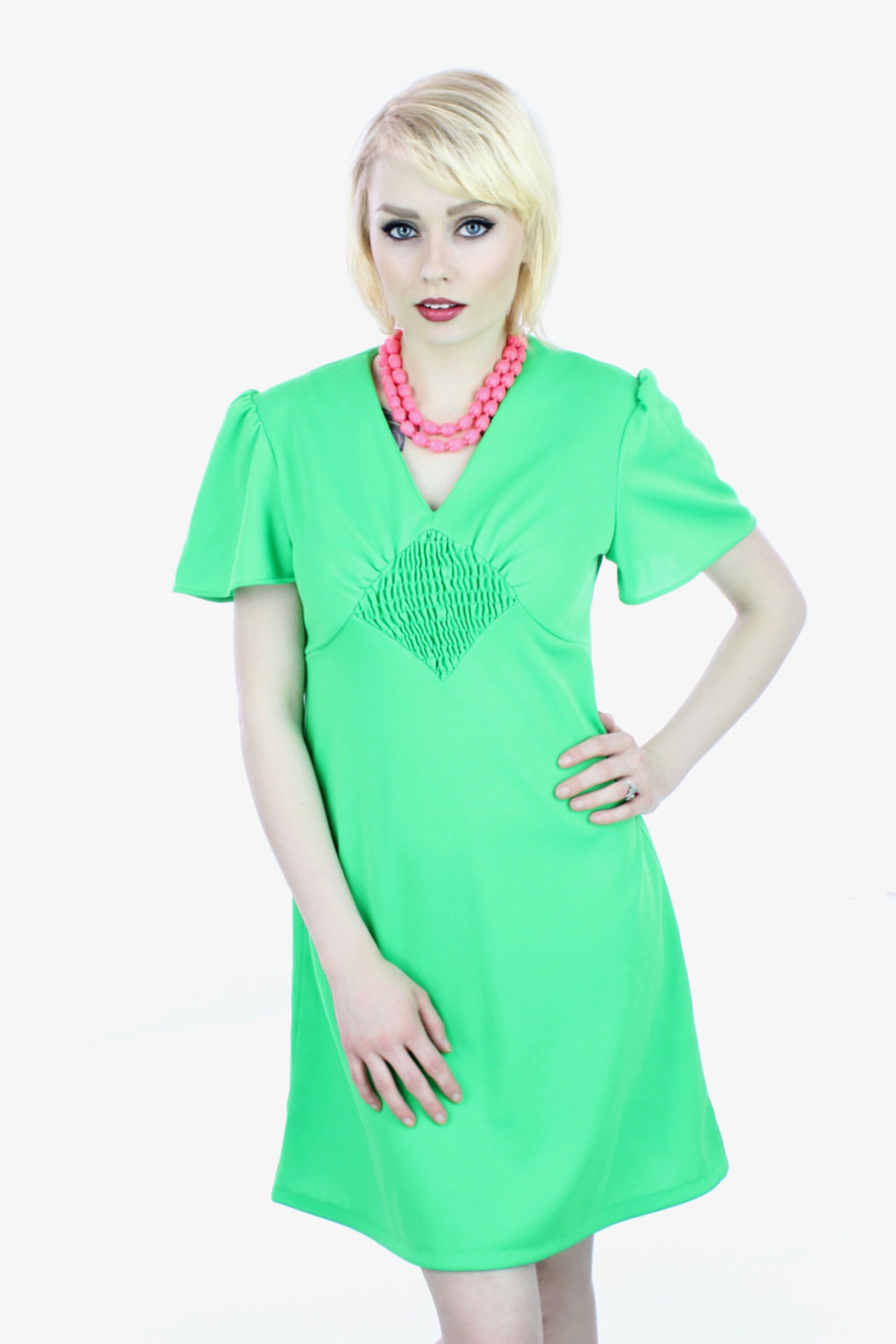 Mod Aline Dress Mini Lime Green Babydoll Flutter Sleeves Etsy