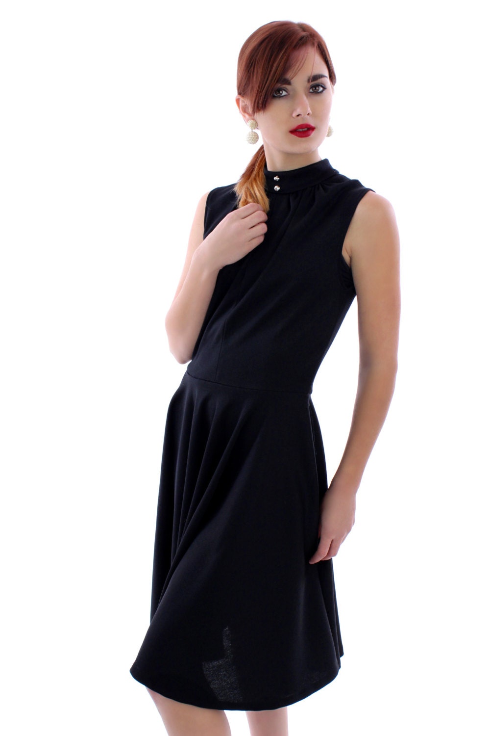 70s Mod Dress Black Circle Skirt A-line 60s Classic Silver | Etsy