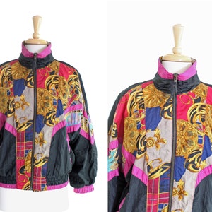 Vintage 90s Scarves Chains Print Windbreaker Jacket S