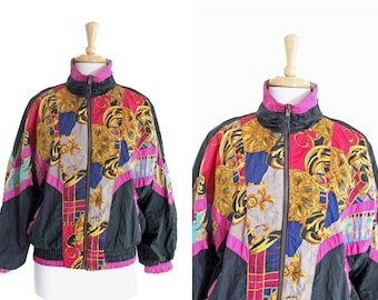 Vintage 90s Scarves Chains Print Windbreaker Jacket S