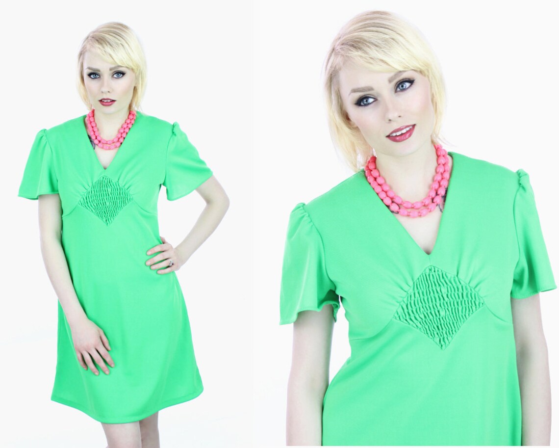 Mod Aline Dress Mini Lime Green Babydoll Flutter Sleeves Etsy