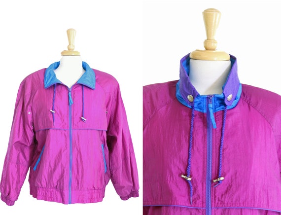 Magenta Purple Blue Windbreaker Jacket 80s 90s Wa… - image 1