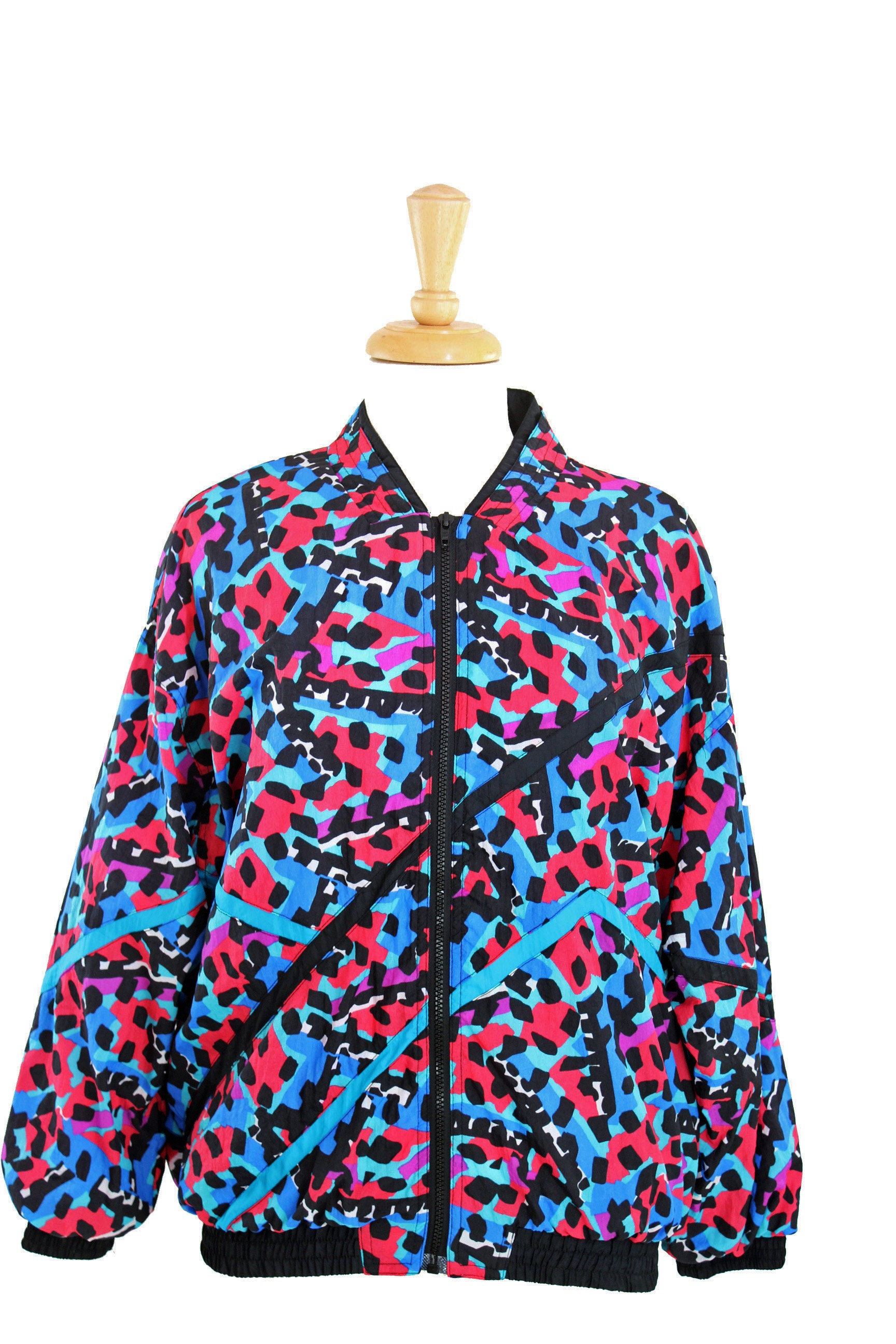 90s Windbreaker Jacket Leopard Multicolor Pattern Blue Red - Etsy