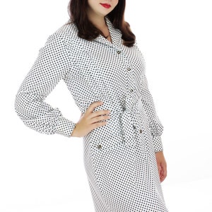 70s Mod Dress Secretary A-line White Black Polka Dots Vintage Enamel Buttons 1970s 60s Mad Men Large XL Plus Size 1X image 4