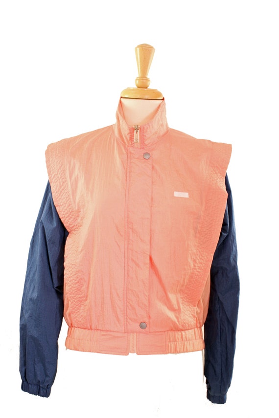 80s Windbreaker Jacket New Wave Peach Gray Made i… - image 2