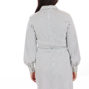 70s Mod Dress Secretary A-line White Black Polka Dots Vintage Enamel Buttons 1970s 60s Mad Men Large XL Plus Size 1X image 5