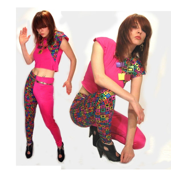 NEON THREADS 90's GOLD FOIL GEOMETRIC SPANDEX PANTS OUTFIT NEONTHREADSDESIGNS DIY