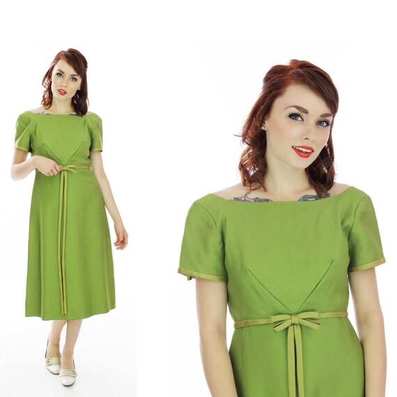 Vintage Pin-up Dress Green Formal Party Cocktail … - image 1