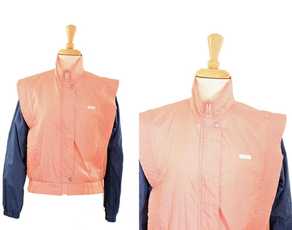 80s Windbreaker Jacket New Wave Peach Gray Made i… - image 1